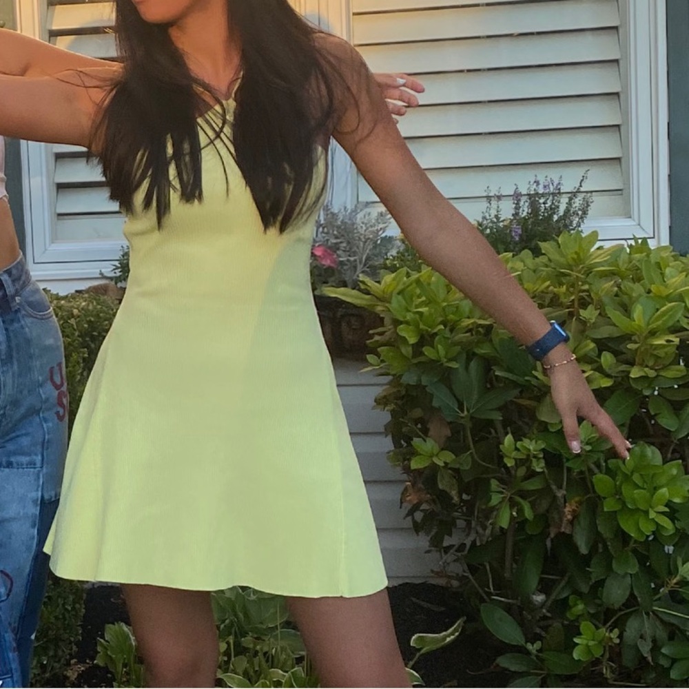 zara yellow halter skater dress